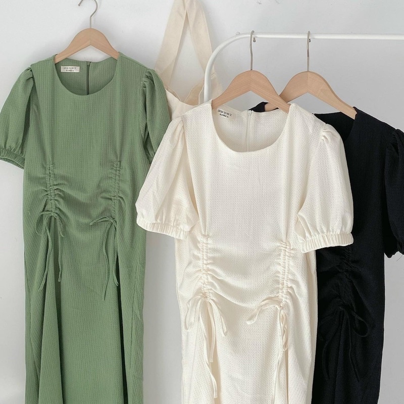 ĐẦM SUÔNG TAY BỒNG RÚT EO