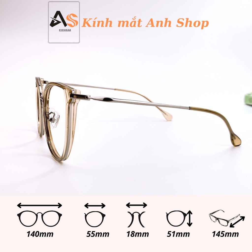 Gọng kính mắt tròn to chất liệu nhựa kết hơp kim loại 00085