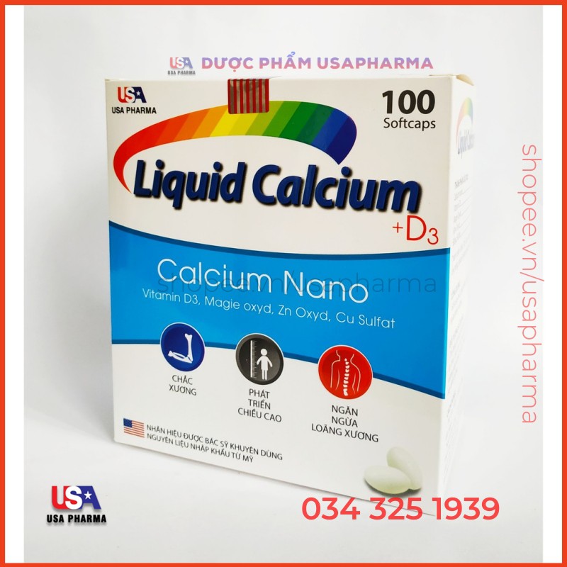 Viên uống LIQUID CALCIUM NANO bổ sung canxi, vitamin và các khoáng chất cần thiết – Hộp 100 viên