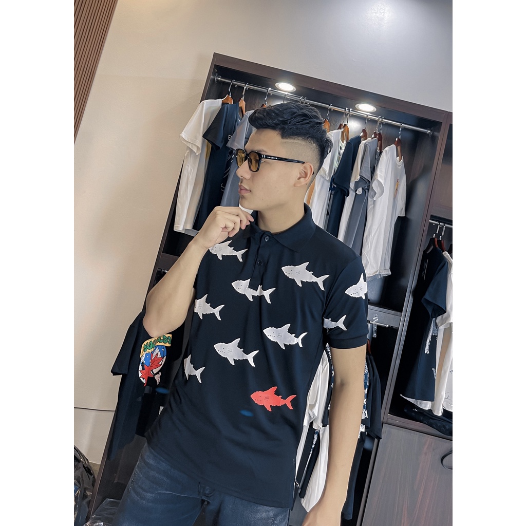 Áo Thun , Áo Phông Cổ Tròn Nam Nữ  Dập Hình Cá Mập Phối Xẻ Tà Chất Cotton Cao Cấp  3SIZE STORE