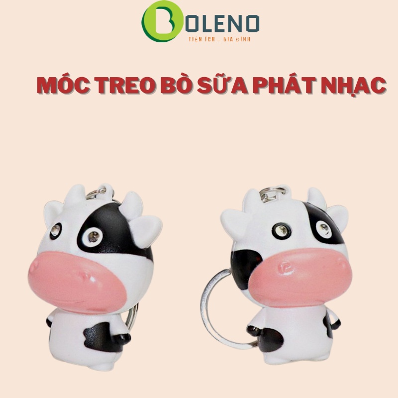 Móc khóa bò sữa có đèn LED phát nhạc chất liệu nhựa ABS treo túi , móc chìa khóa dễ thương kute phát sáng