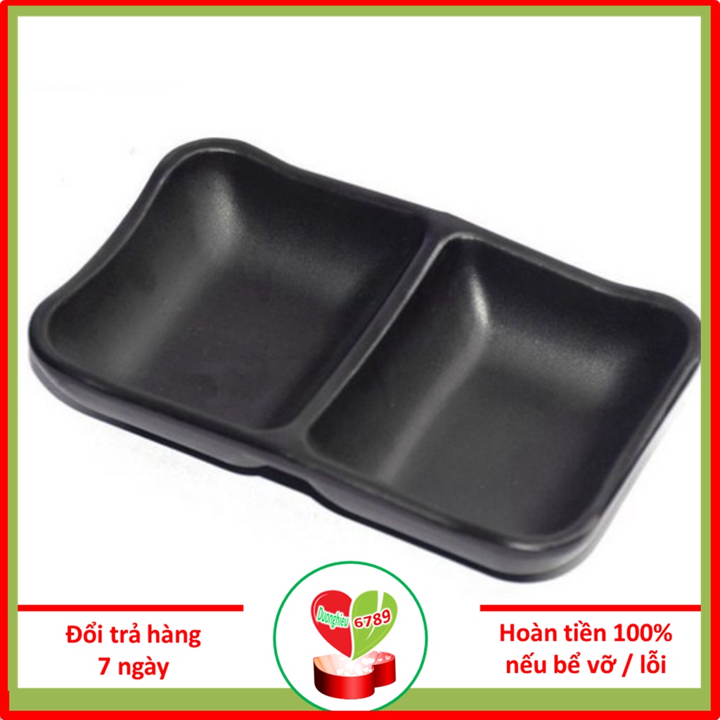 [100% Melamine] Dĩa Nước Chấm 2 Ngăn, 3 Ngăn Nhựa Melamine Màu Đen Cao Cấp - Duonghieu6789