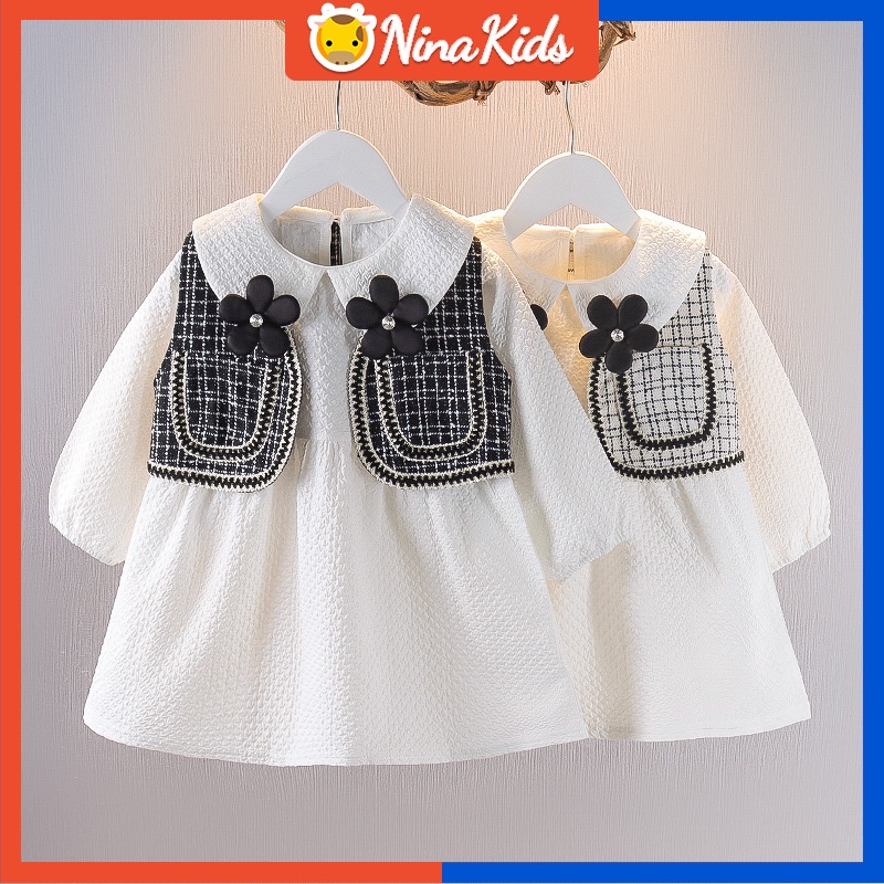 Bộ Đầm Tay Dài Kèm Áo Khoác Không Tay Phong Cách Thời Trang Hàn Quốc Dành Cho Bé Gái 0-4 Tuổi