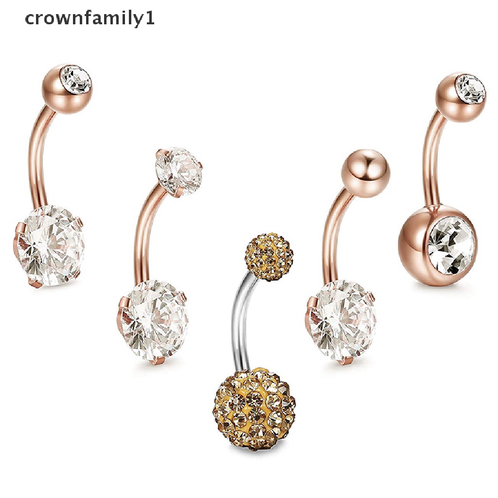Set 5 Khuyên Rốn Thép Không Gỉ Đính Đá Pha Lê crownfamily1