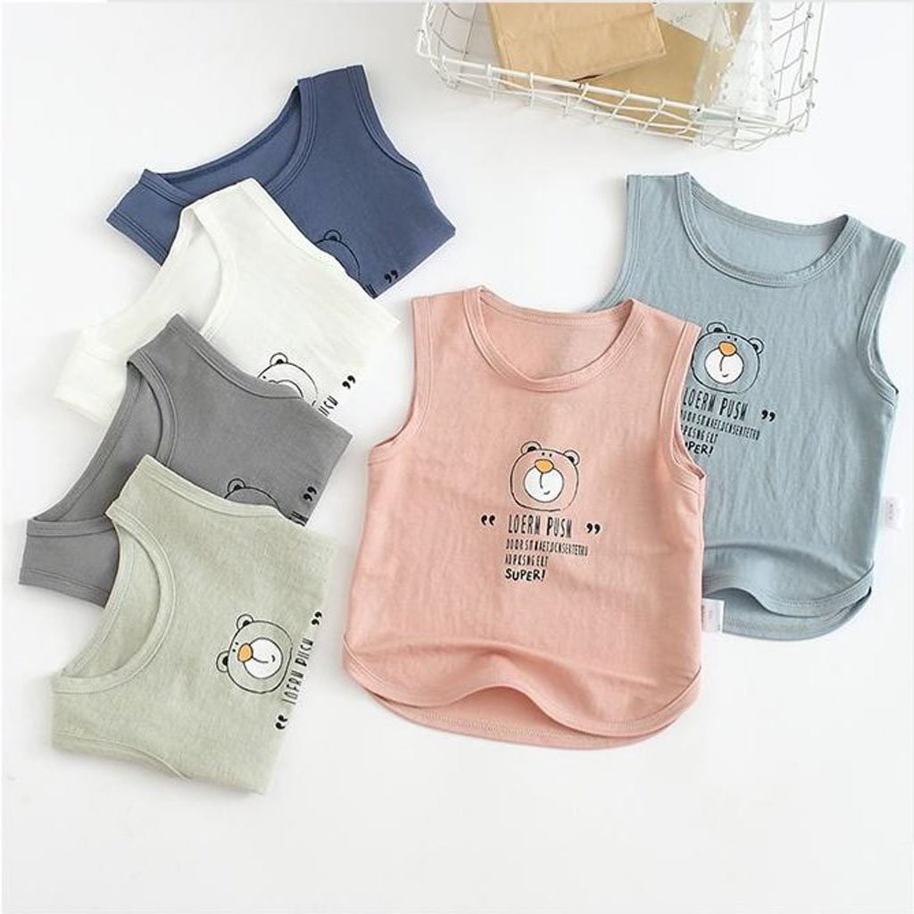 Áo Ba Lỗ Hình Gấu Cho Bé Trai Bé Gái , Áo Thun Cộc Tay Chất Đũi Cao Cấp Cho Bé Từ 6-28Kg - 2D KIDS