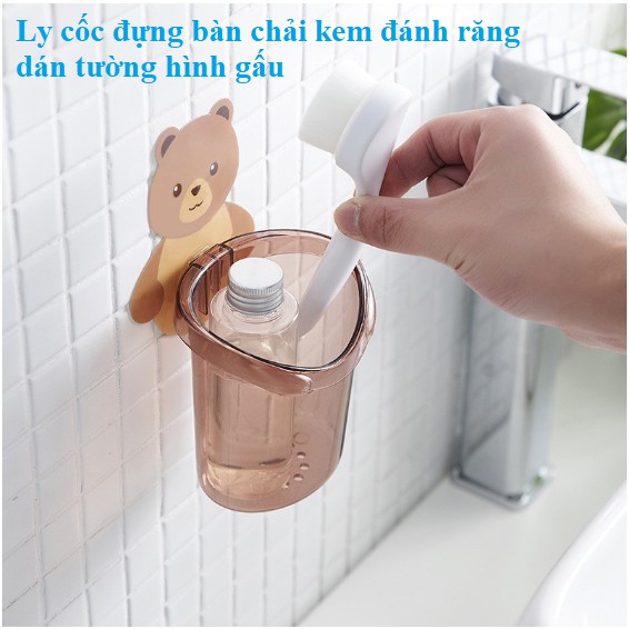 Ly cốc đựng bàn chải kem đánh răng dán tường nhà tắm hình gấu cute