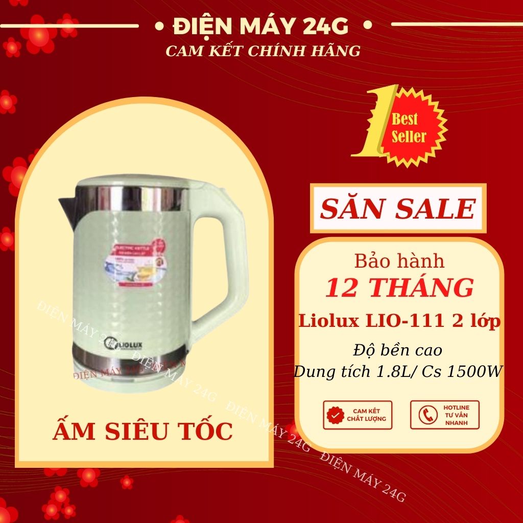 Ấm siêu tốc LIOLUX 1.8L bình đun mini ấm đun bằng điện sôi nhanh tự động ngắt khi nước sôi cạn an toàn khi sử dụng