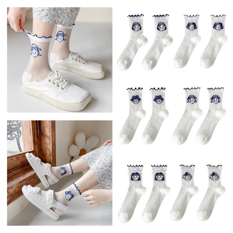 Youyo Đôi Tất Sợi Thủy Tinh Xuyên Thấu Họa Tiết Hoạt Hình Lolita Ngọt Ngào Cho Nữ