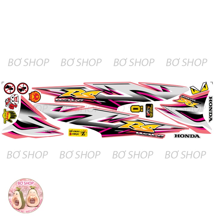 Tem rời WAVE ALPHA 110  Mẫu Chữ RS - BƠ SHOP  - Tem chế 3 lớp cao cấp