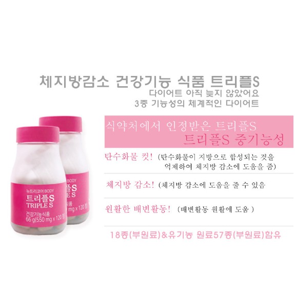 Viên uống giảm cân NUTRICORE BODY TRIPLE S 550mg x 120 viên x 2 hộp