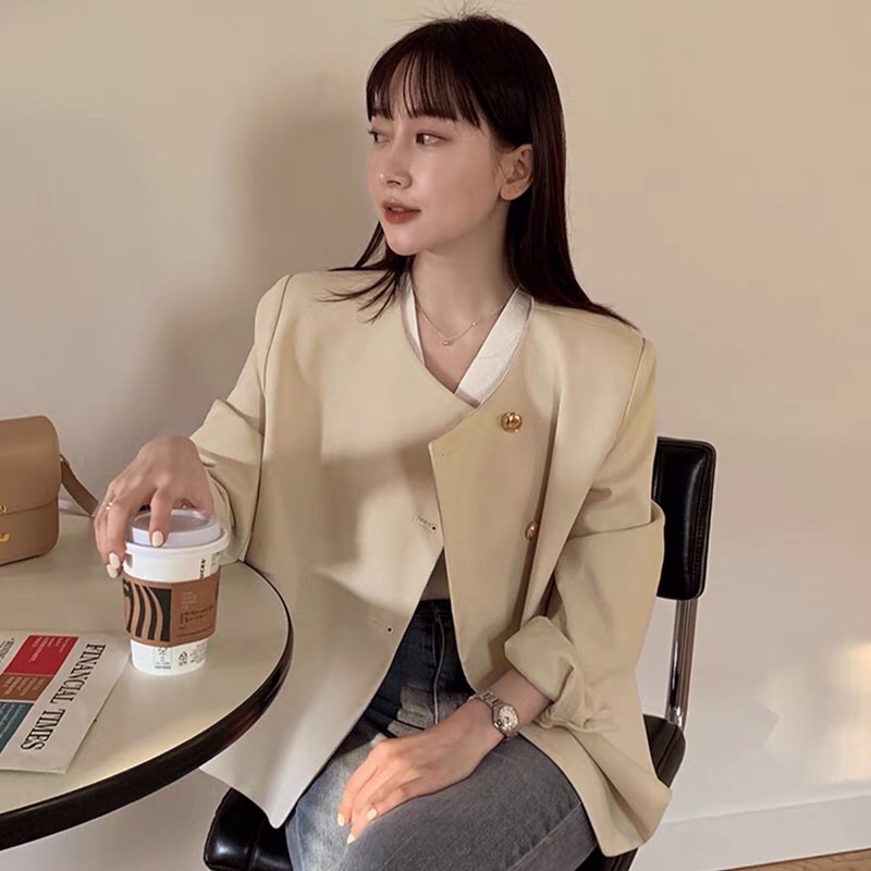 Áo khoác Blazer dài tay đính khuy đơn giản phong cách Hàn Quốc
