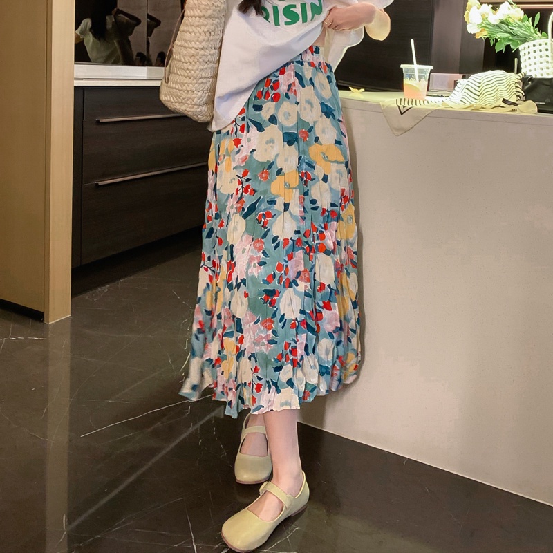 Chân váy lửng SUXI lưng cao họa tiết hoa vintage thời trang mùa hè mới dành cho nữ