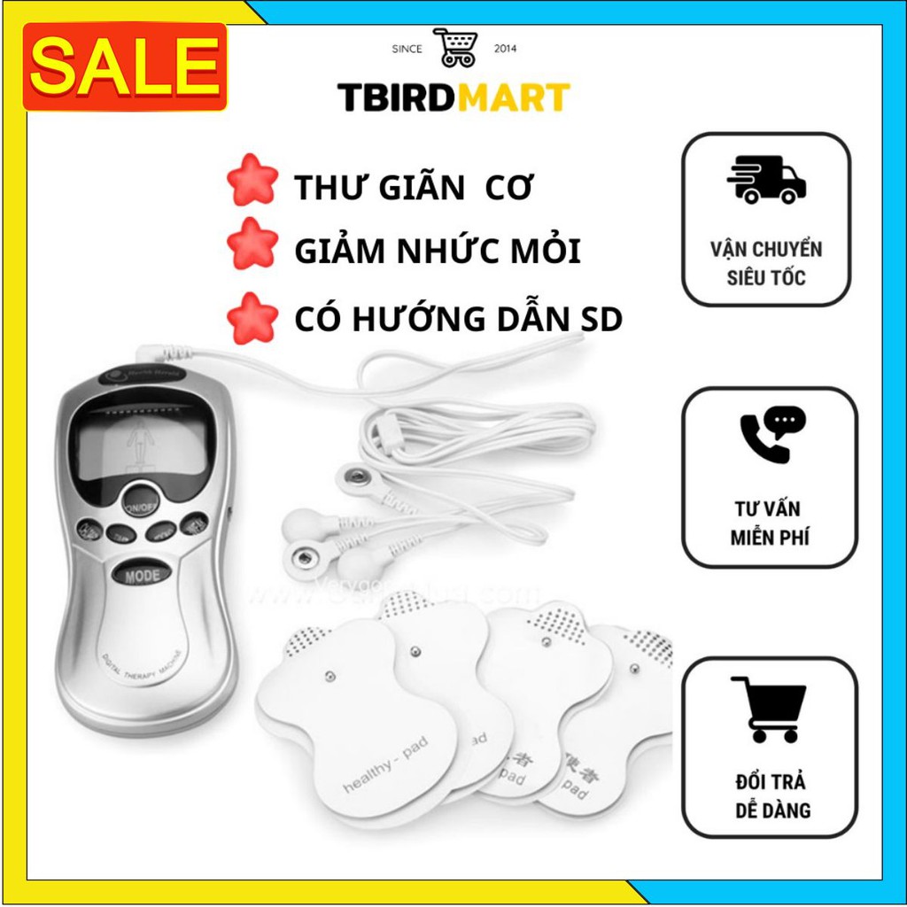 Máy xoa bóp mini, máy massage xung điện 4 miếng dán cầm tay - matxa tay chân lưng cổ vai gáy