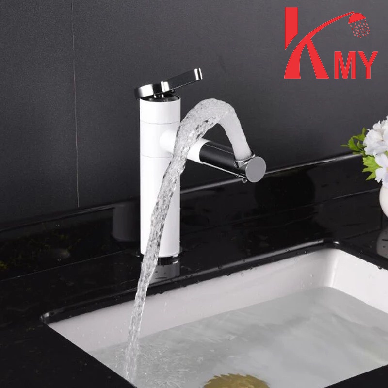 Vòi lavabo sơn tĩnh điện cao 20 cm, đầu vòi xoay 360 độ KMY