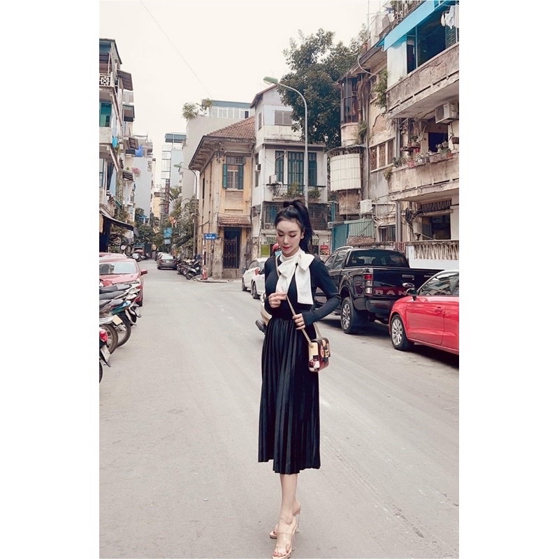 áo thun tăm cổ nơ mix trong dạ tweed hoặc vest | BigBuy360 - bigbuy360.vn