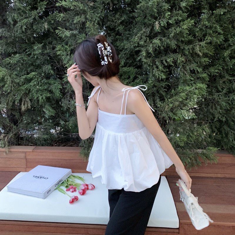 Áo hai dây - áo 2 dây form quả bí cột dây vai dễ thương AO023