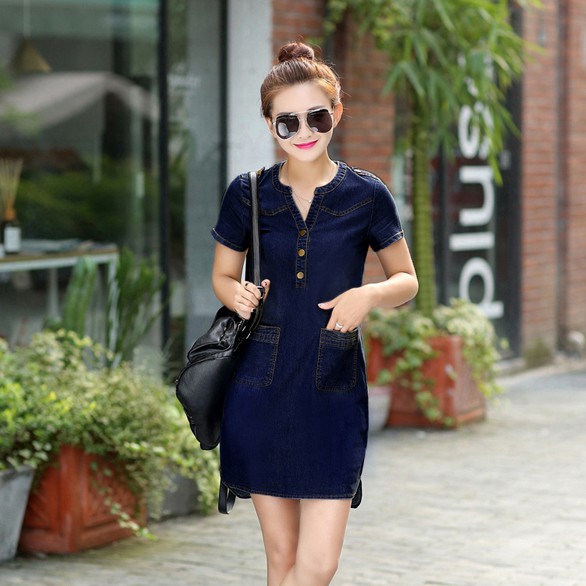 ĐẦM JEAN SUÔNG VẠT BẦU - MS: D512