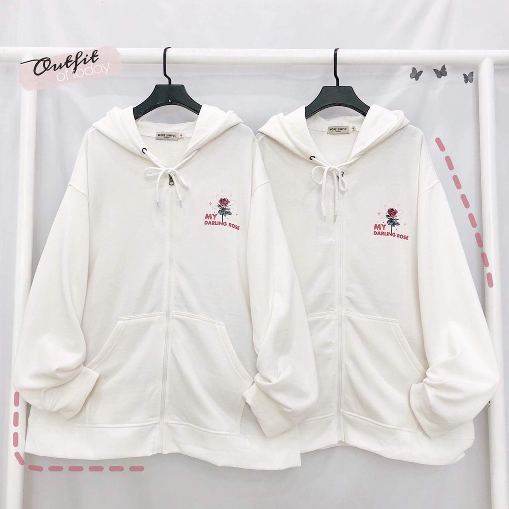 Áo Khoác Nỉ Bông PLANET ROSE Phối Dây Kéo Form Rộng Ulzzang (Ảnh Thật)