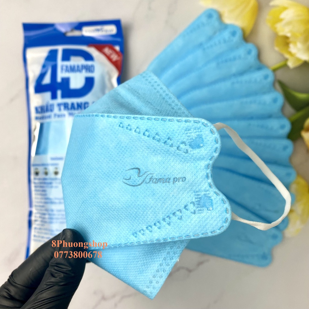 10 Cái Khẩu Trang 4D FAMAPRO DẠNG TÚI Chính Hãng Nam Anh 4 Lớp Kháng Khuẩn
