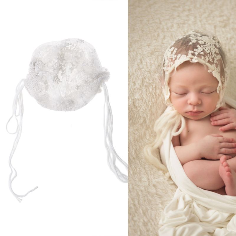 Mũ Bonnet Công Chúa Chất Liệu Cotton Màu Trắng Phối Ren Hoa Xinh Xắn Cho Bé Gái