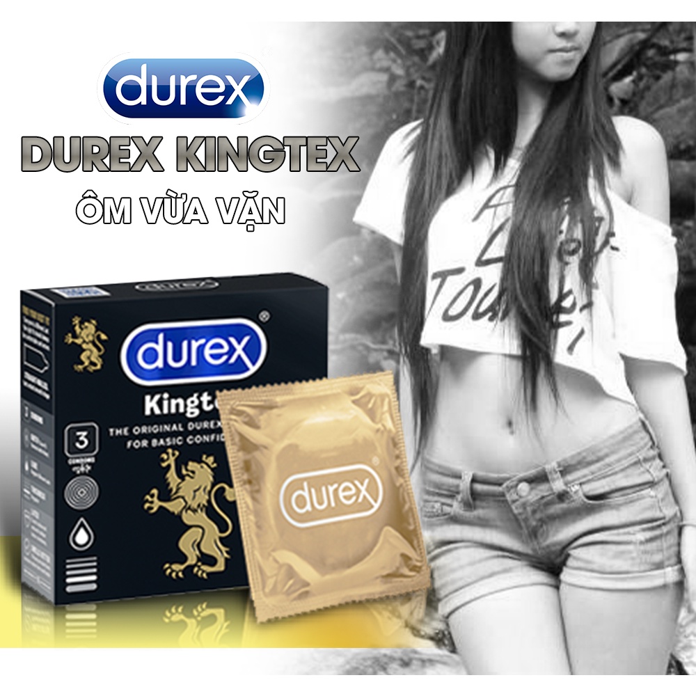 Bao Cao Su Durex Kingtex - Size 49mm, Hộp 3 Cái - Bao Cao Su Ôm Sát Vừa Vặn, Kéo Dài Thời Gian Quan Hệ, Hàng Chính Hãng