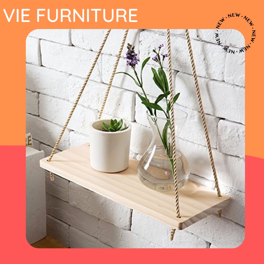 Kệ Treo Tường FREESHIP Kệ Gỗ Dây Thừng Treo Tường Decor Trang Trí Nhà Cửa