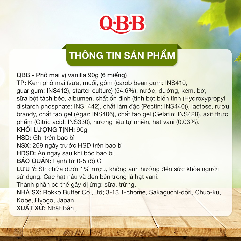 Phô Mai QBB Cho Bé Từ 18 Tháng Tuổi Trở Lên Vị Vanilla Hộp 90g 6 Miếng 4903308014402