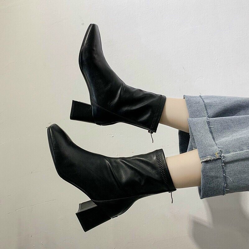 Bốt  da mềm, cổ cao, gót vuông 5cm ( ảnh thật cuối bài)