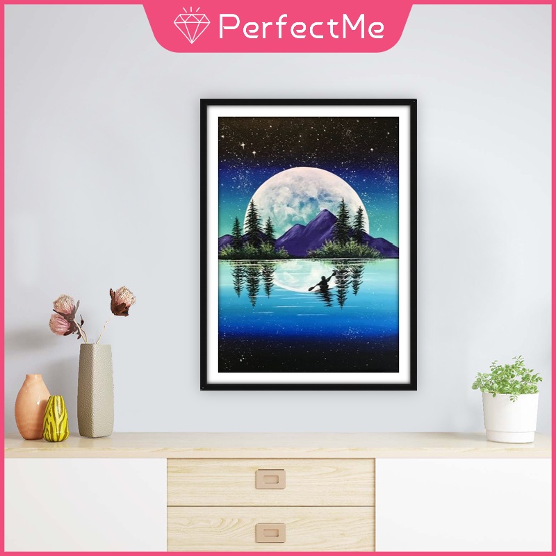 Bộ tranh đính đá 5D họa tiết phong cảnh dưới mặt trăng độc đáo DIY