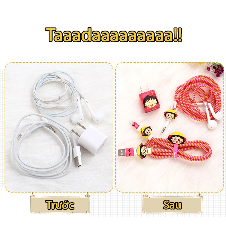 Combo Decal dán + dây quấn + nút bảo vệ + kẹp chống rối cho tai nghe, dây sạc
