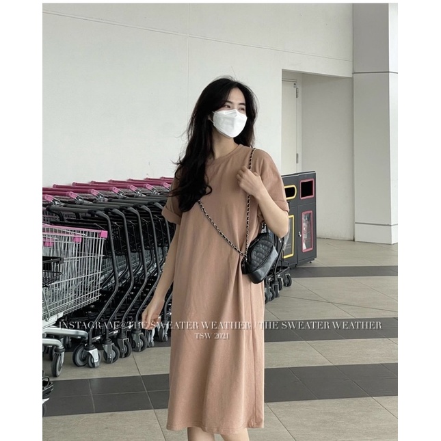 Váy phông trơn dài tay lỡ oversize, đầm dáng suông nữ