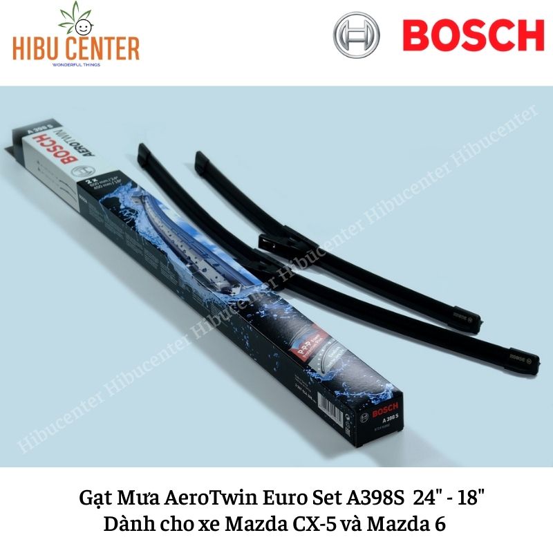 Gạt Mưa BOSCH AeroTwin Euro Set A398S Kích thước 24”/60cm – 18”/45cm | Dành cho Xe Mazda CX-5 và Mazda 6 | Hibucenter