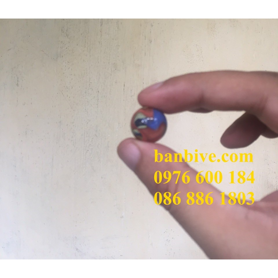 Bi ve - bộ viên bi thủy tinh vân trong vân ngoài trộn nhiều màu 16mm bộ 10 viên