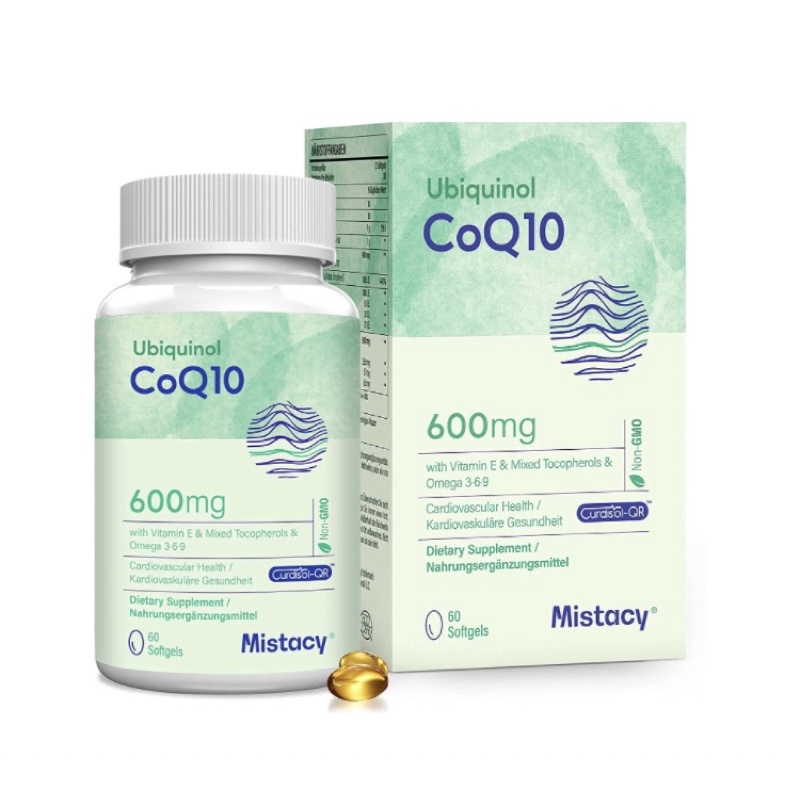 Mistacy Ubiquinol 600mg - CoQ10 - Dạng Active của CoQ10 - Hấp Thu Nhiều Và Nhanh Hơn CoQ10 60viên USA