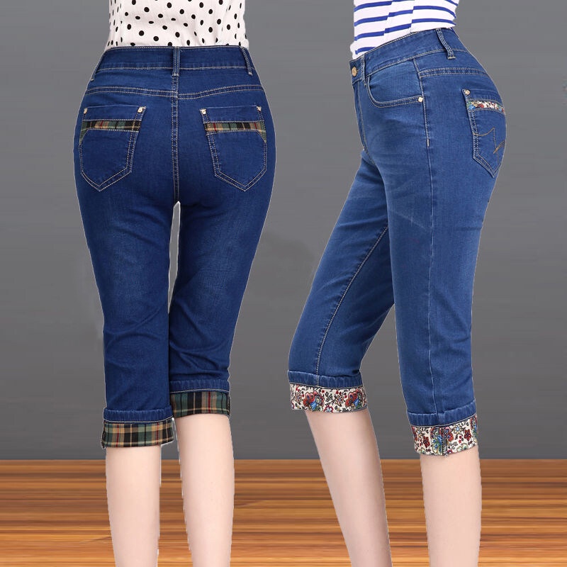 Quần Jeans Lửng Lưng Cao Dáng Ôm Co Giãn Thời Trang Mùa Hè 2022 Cho Nữ