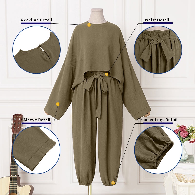 Set đồ Zanzea gồm áo tay dài rũ và quần ống rộng thời trang nữ