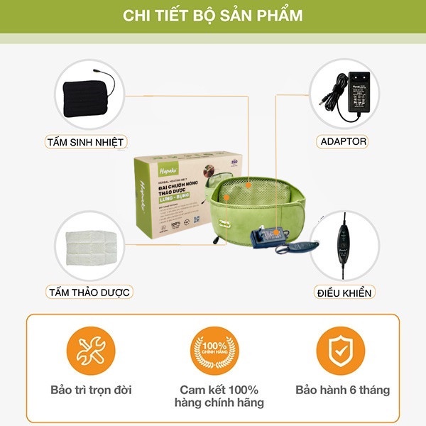 Đai Chườm Thảo Dược HAPAKU Lưng Điện Giảm Đau Mỏi Lưng Hông, Giảm Căng Cứng Cơ, Giảm Đau Bụng Kinh Làm Nóng Bằng Điện