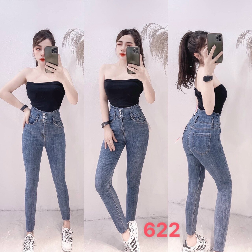 Quần jean nữ lưng cao vừa dáng ôm chất vải jean cotton co giãn