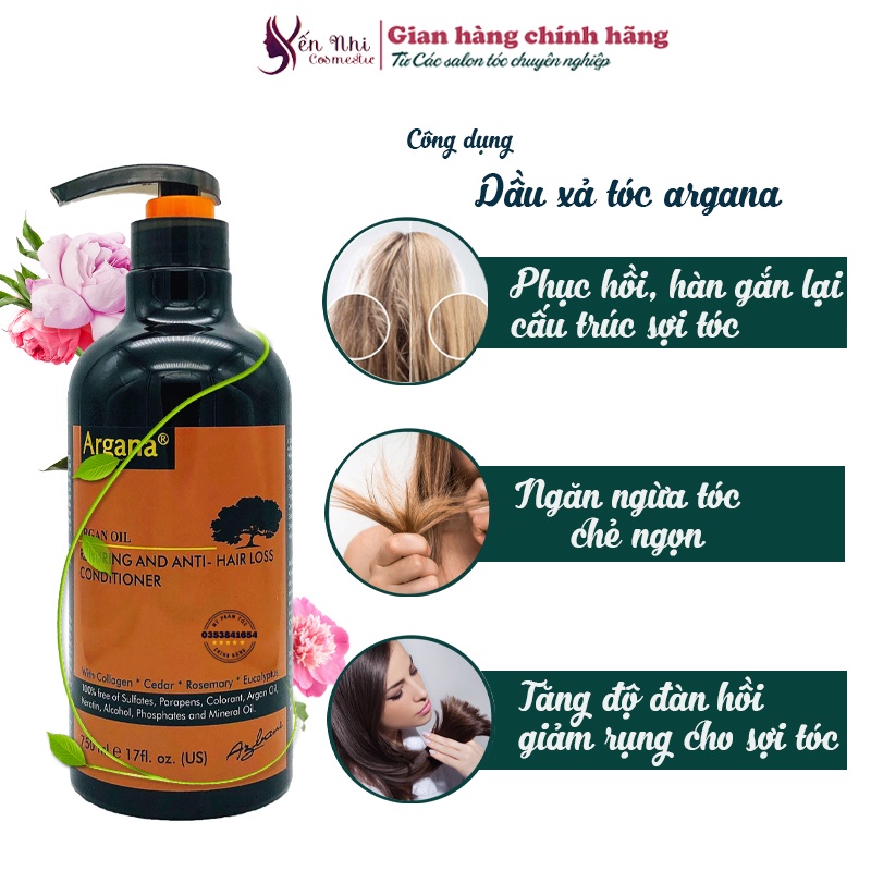 Argana dầu gội ngăn rụng tóc argana 500ml argan oil phục hồi tóc khô xơ hư tổn, Mỹ phẩm tóc yến nhi