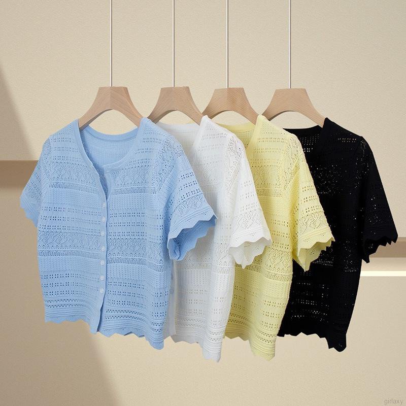 Áo croptop dệt kim tay ngắn cổ chữ v màu sắc đơn giản phong cách Hàn Quốc cho nữ