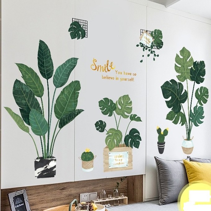 🌳🌳Bộ tranh dán tường CHẬU CÂY CẢNH SMILE - Decal dán tường phòng khách🌳🌳