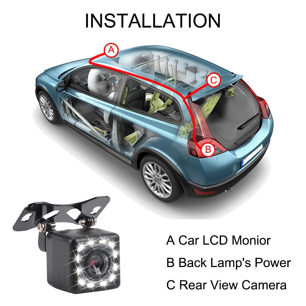 Camera chiếu hậu hồng ngoại 12 bóng LED 5 inch chống thấm nước kèm giá đỡ tiện dụng cho xe hơi
 | BigBuy360 - bigbuy360.vn