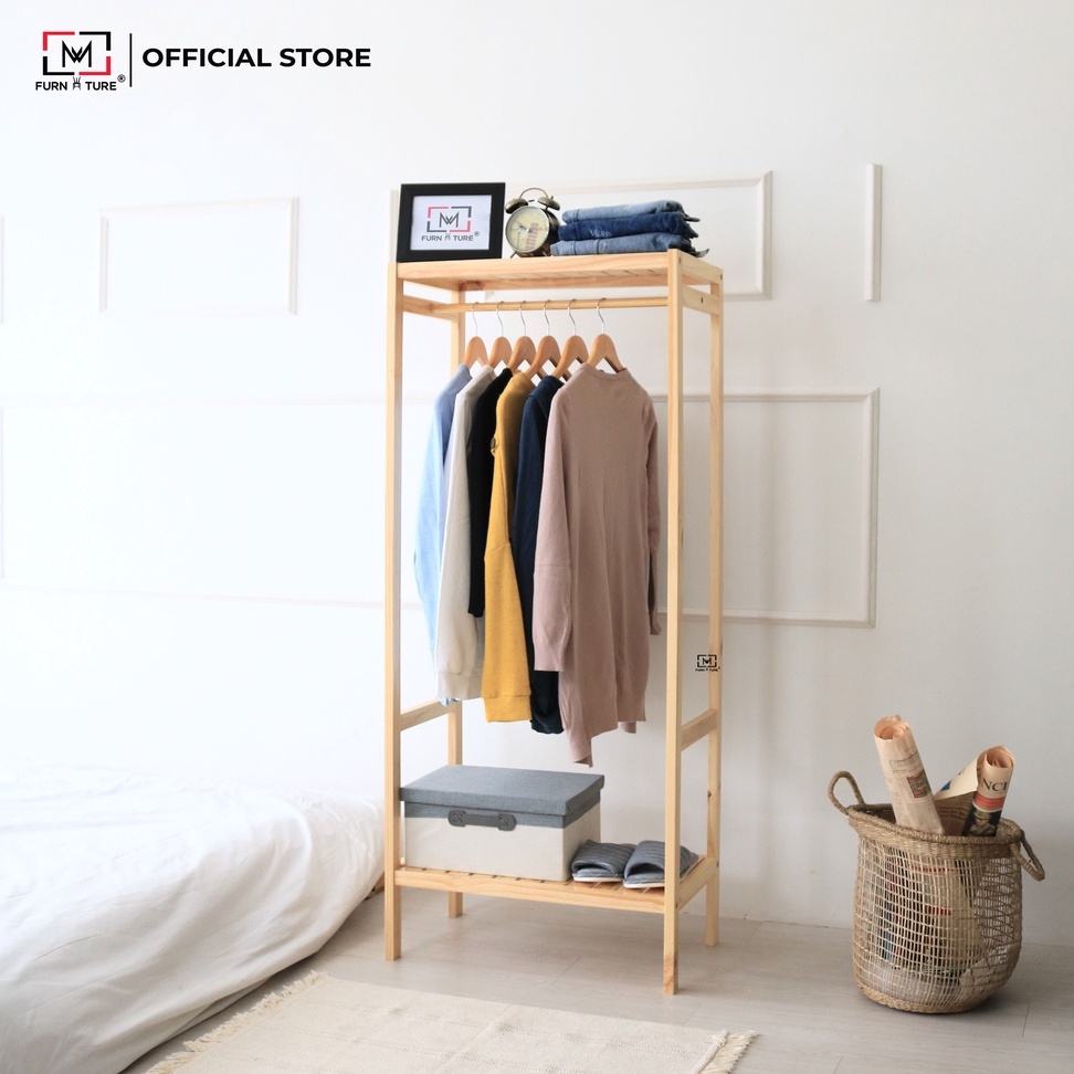 Tủ treo quần áo lắp ráp hàn quốc màu gỗ thương hiệu MW FURNITURE - Shelf hanger - Nội thất căn hộ