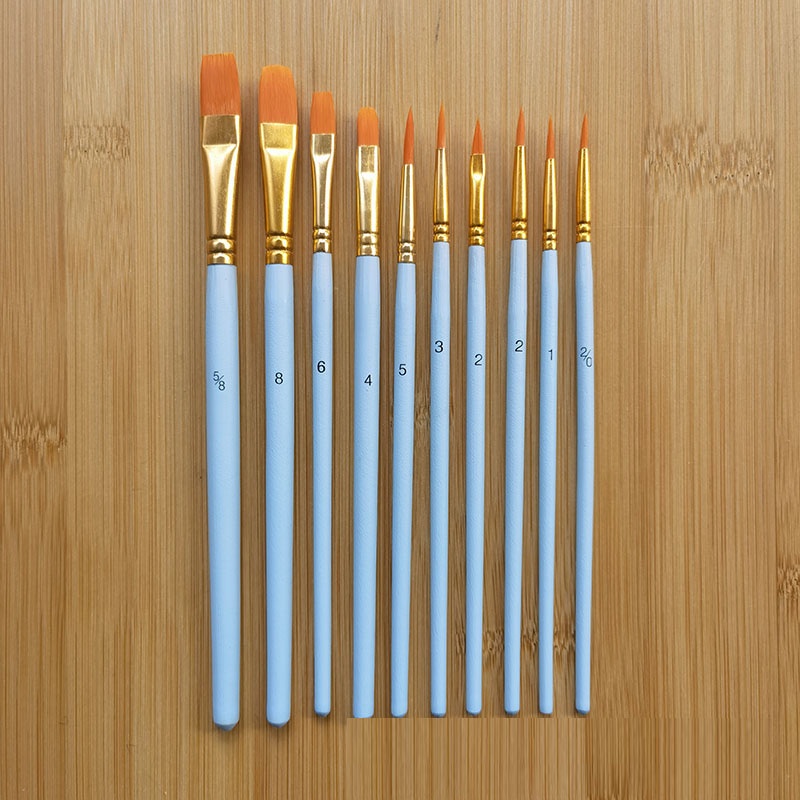 Set 10 Cọ Vẽ Màu Nước Tay Cầm Bằng Gỗ Lông Nylon DIY