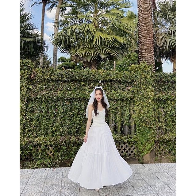 Lucia Set Áo gấm hoa phối Chân váy tơ gân lưng thun