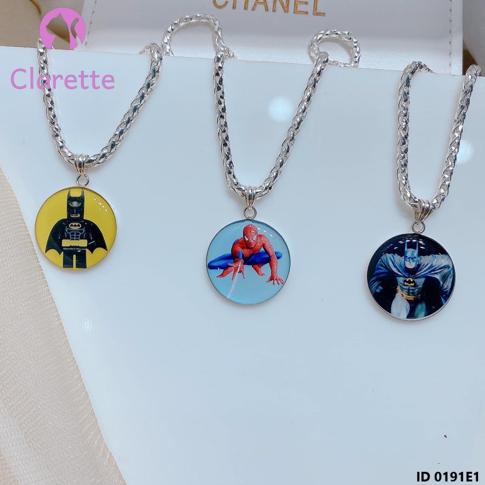 Vòng cổ bạc cho bé nam hình siêu nhân, hình người nhện, hình người dơi khắc tên theo yêu cầu Clarette 0191E