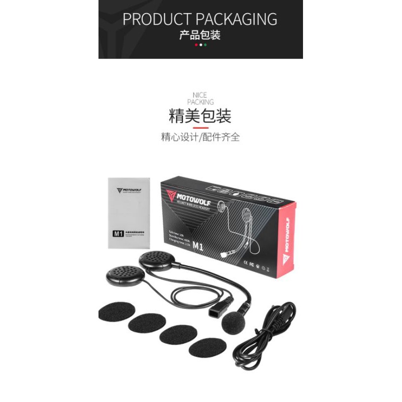 Tai nghe Bluetooth gắn nón bảo hiểm Motowolf