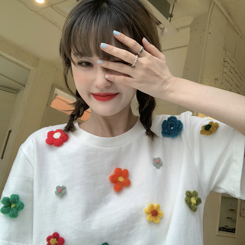 Áo thun tay ngắn in hoa dễ thương cho nữ sinh