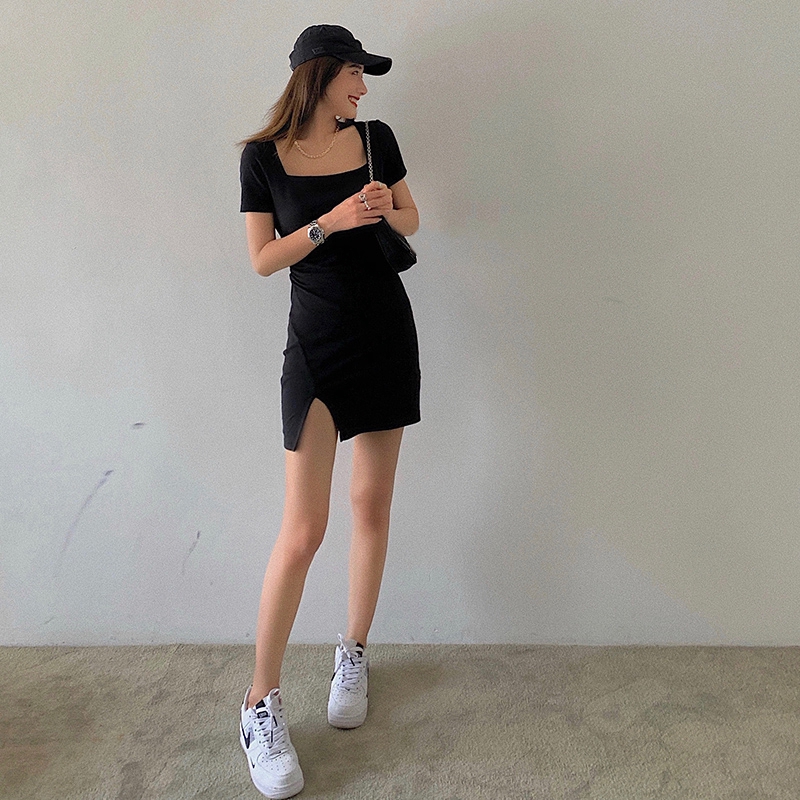 Đầm SUXI cổ vuông dáng ôm vừa vặn thiết kế xẻ tà thời trang quyến rũ dành cho nữ