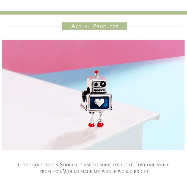 Hạt cườm Bamoer SCC346 bằng bạc 925 hình robot trái tim xinh xắn làm trang sức cho nữ
